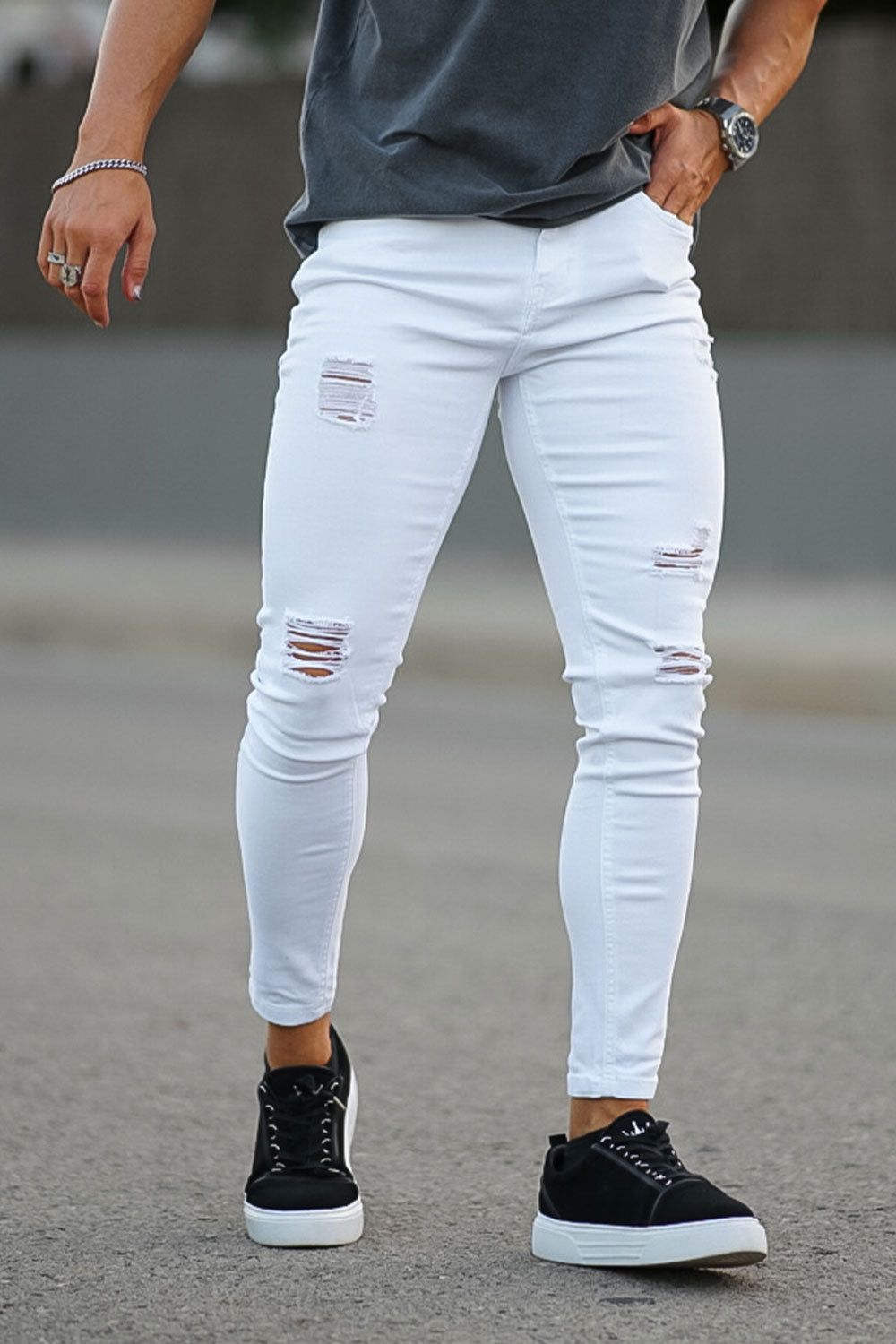 Distressed White Skinny Jeans